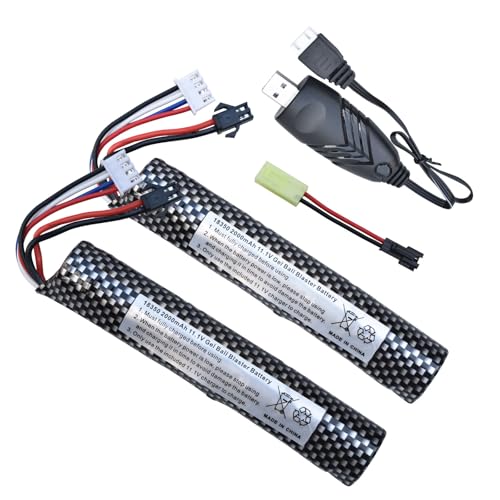 funkawa Water Bead 11.1V Gel Blaster Battery 2000mAh Rechargeable SM2P Plug with Charging Cable Airsoft Battery 11.1V for Airsoft Gel Ball Blaster(2-Pack)