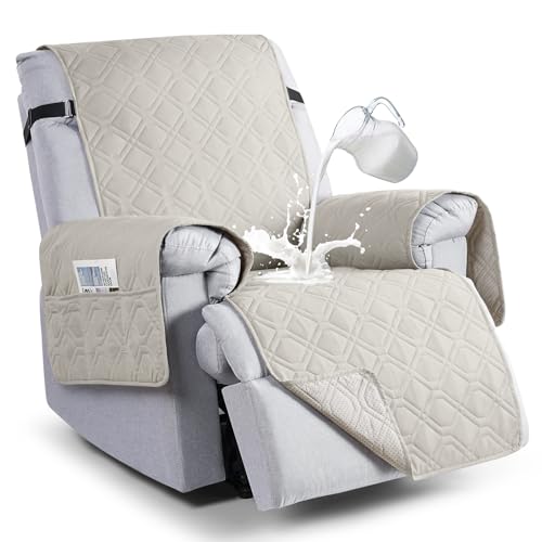 Image of VANSOFY 100% Waterproof Recliner Chair Covers, Recliner Cover Non-Slip Dog Chair Cover Furniture Protector Washable Slipcover with Pocket, Elastic Straps for Pets, Dogs(Beige, 23.6 inch)