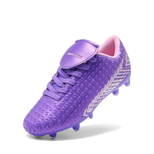 DREAM PAIRS Boys Girls Outdoor Soccer Cleats Football Shoes for Little/Big Kid,Size 4 Big Kid,Light/Purple/Pink,MEGA-2K