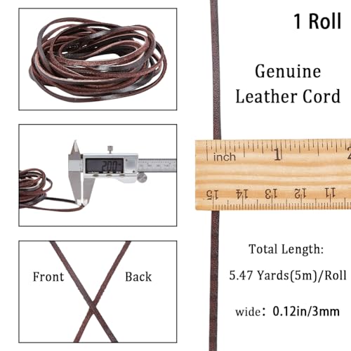 GORGECRAFT 5M Genuine Leather Strip 3mm Wide Flat Leather Cord 2mm Thick Cowhide Leather String Strap Braiding Thread Rope for Bracelets Neckacle Jewellery Making Boot Lace DIY Beading Crafts - Image 2
