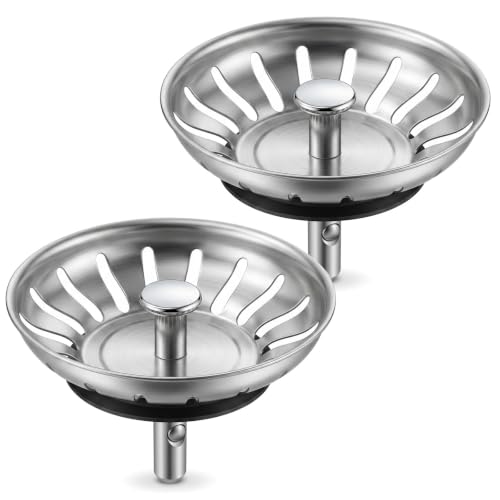 2PCS Crépine d'Évier 79 mm - Bouchon de Vidage Inox 304 Épais, Filtre à Déchets Universel avec 20 Fentes, Accessoire de Remplacement pour Bac de Cuisine, Système à Commande Excentrique