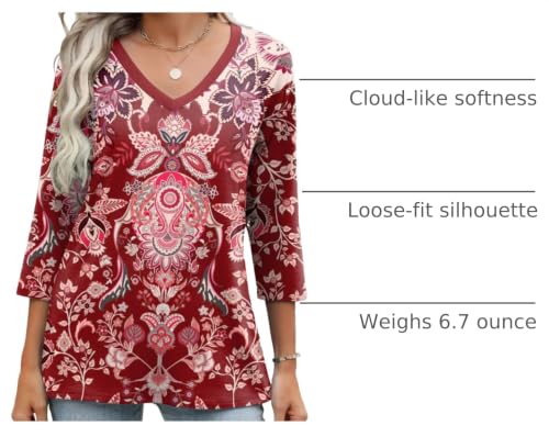 Image of Zeagoo 3 /4 Length Sleeve Womens Tops Dressy Casual Three Quarter Sleeve Blouses V Neck Shirts