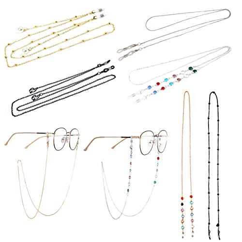 MOSNOW 8 Stück Brillenkette Brillen Halter Damen Sonnenbrillenkette/Brillenhalter/Brillenhalskabel glänzende Kette Brillenband Brillenkordel mit Perlen Bunt damen herren Cover
