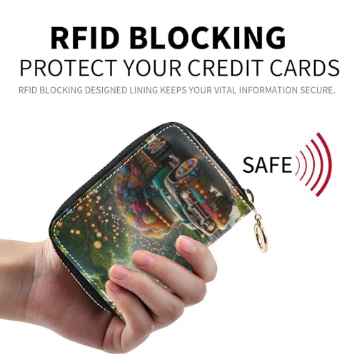 Print Wallet for Women Zip Around RFID Blocking Credit Card Wallets Cute Fantasy Truck Garden Floral Zipper Wallet with Coin Pocket2