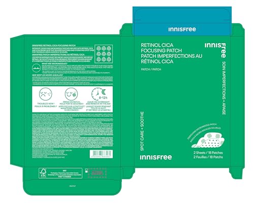 innisfree Retinol Cica Focusing Patch - Korean Hydrocolloid Patches with Salicylic Acid and Hyaluronic Acid for Acne Spots and Blemishes, Available in 1 or 2 Pack