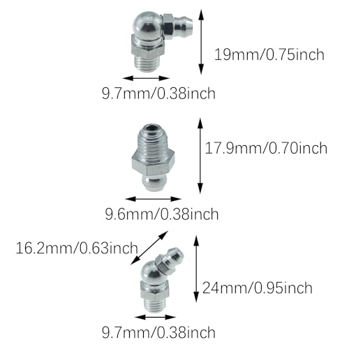 Image of 9PCS M8-M8x1 /M8x1-45 Degrees /M8x1-90 Degrees Hydraulic Grease Fitting Kit Silver Stainless Steel Grease Fitting Suitable for Car Motorbikes Trucks Farm Industrial Application