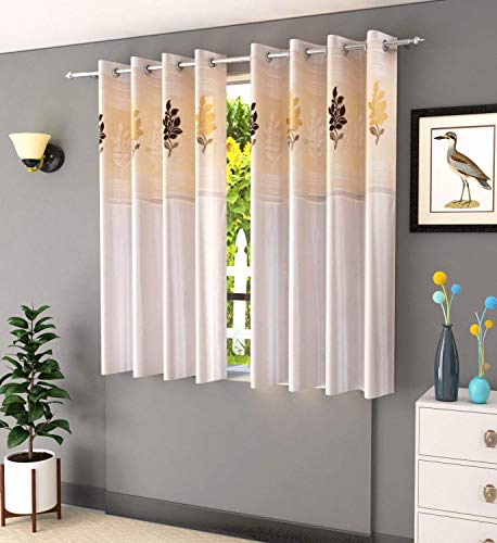 Image of Polyester Floral Patch Printed Curtains for Home Decor, Windows, Door, Long Door (Set of 2 Pcs) (Cream 8 Feet)