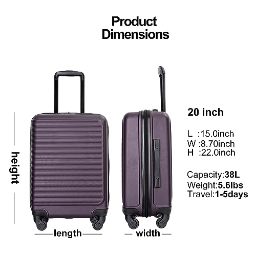 Travelhouse luggage,Hardside Carry On Travel Suitcase with Spinner Wheels, Multi-directional Spinner Wheels Uprigth Lightweight Underseater for Airplanes (Purple)3