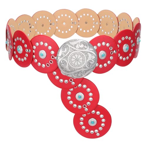 Image of XZQTIVE Western PU Leather Belts for Woman Concho Cowgirl Cowboy Disc Belt for Ladies Wide Boho Country Waist Belts for Dress