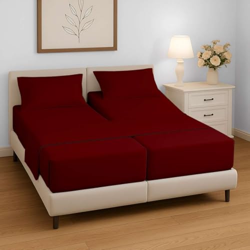 Split Queen Microfiber Bed Sheet Set, 5 Pieces, Burgundy