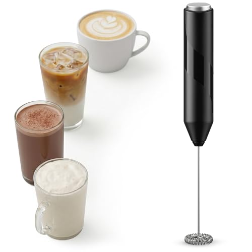 Wolf Power Handheld Milk Frother Stainless Steel Electric Whisk Coffee Frother Battery Operated Portable Foam Maker for Latte Cappuccino Matcha Hot Chocolate & Shakes (Midnight Black)
