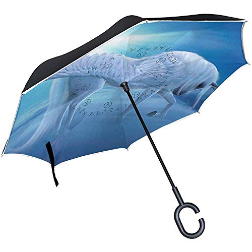 Preisvergleich Produktbild ETGeed Umgekehrter Regenschirm-Pfau, der den recht bunten Rückregenschirm-UVschutz windundurchlässig anzeigt