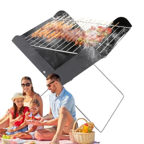 Barbacoa portátil – Barbacoa de carbón vegetal plegable para cocinar al aire libre | Parrilla de metal de alto rendimiento para camping – Picnic barbacoa compacta para barbacoa en el patio trasero |