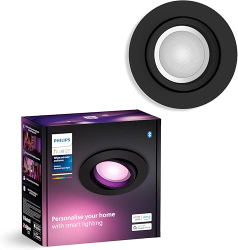Philips Hue - Foco Inteligente Empotrable Hue Centura 5.7W, 350 lm, Luz Blanca y de Colores Regulable, Control por Voz y App, Compatible con Alexa y Google Home - Negro