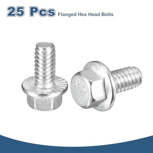 Image of uxcell 25Pcs 1 /4-20 x 1 /2 inch Flanged Hex Head Bolts, 304 Stainless Steel Flange Hexagon Screws, Flange Hex Drive Screws 5.8 Grade for Machinery Industry Home Appliances, Silver