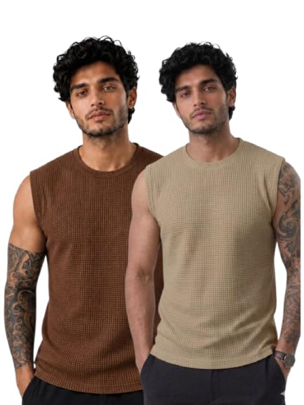 Men's Waffle Knit Vest, Sleeveless Crew Neck Tank Top, Pack of 2-picture-48