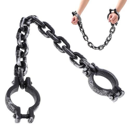 POPETPOP Esposas de Juguete Negras para Halloween Cadena Eslabones Resistentes Accesorios para Disfraces de Preso Fiestas de Cosplay y Carnaval