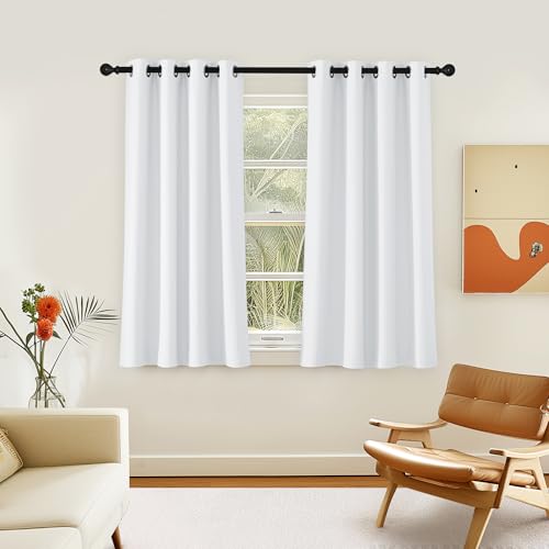 NICETOWN Room Darkening Short Curtain 54 inches Long for Living Room, Grommet Sound Reducing Thermal Insulated Curtains for Bedroom Nursery Window, 46W x 54L, 1 Piece, White