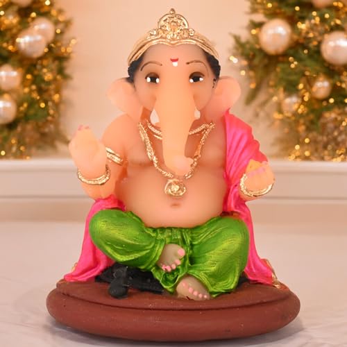 Image of KariGhar, Path Ganesh Perfect for Study Table, Car Dashboard and Housewarming (Dhoti Colour May be Vary)