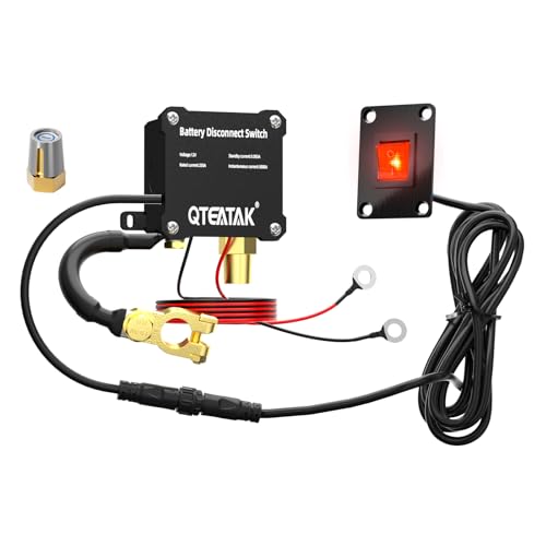 Image of 12V 250A Battery Disconnect Switch Kill Switch | KCD4 Illuminated Boat Rocker Panel Switch (AC 16A 250V /20A 125V) for Car Truck RV, 9.84 FT Cable, Prevent Battery Drain