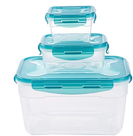 Amazon Basics Air-Locked 6-Piece Food-Storage Set & Air-Locked 3-Piece Food-Storage Set, 3 x 1.2 Liter