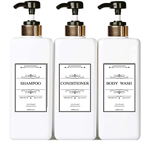 Empty Plastic Pump Bottles Square Shampoo Bottle Conditioner Soap Lotion Refillable, BPA Free for Body Wash, Moisturizer, Face Cream, Liquid Hand Soap, Self-Tanner, Set of 3
