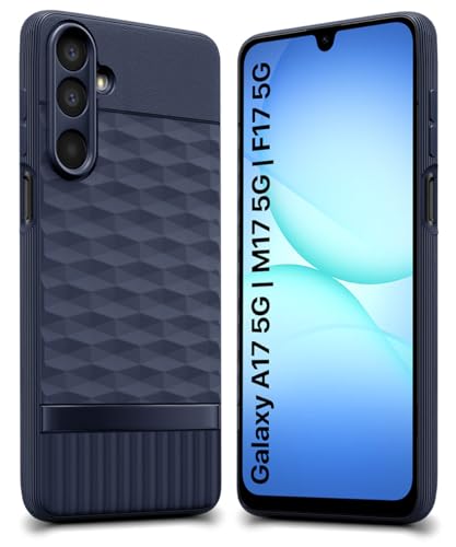Image of WOW IMAGINE Back Cover for Samsung Galaxy A17 5G | Galaxy M17 5G | F17 5G with Hexa Cube Design | Slim Soft Rubberised Case | Inner Velvet Fabric | Flexible Mobile Case | Camera Protection - Blue