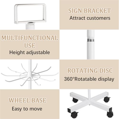 Image of Retail Display Stand Store Display Rack 6 Tier Metal Spinning Display Stand Rack with Wheels Keychain Jewelry Stocking Hat Stand with Hooks for Malls, Showroom, Retail Store (6 Tier White)