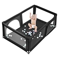 Parc Bébé Pliable, Filet Respirant, Fermeture Éclair, Intérieur-Extérieur, Sac De Rangement Inclus, Sans Boule De Mer (A, 120x160x66cm, Noir