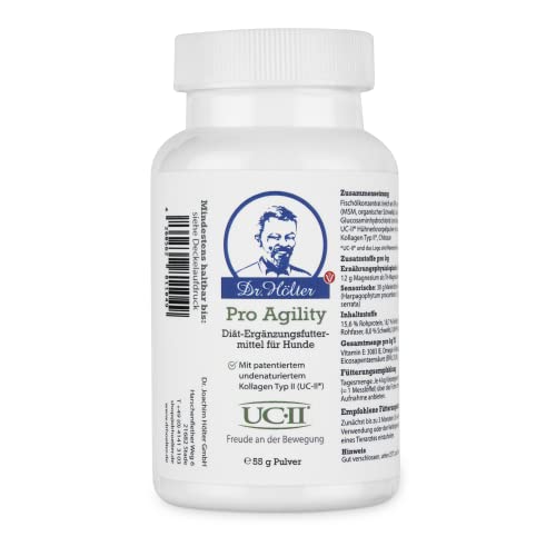 Pro Agility Gelenkunterstützung von Dr. Hölter für die Gelenke von Hunden mit UC-II Kollagen für Hunde beim Thema HD für die Hundemobilität (55g Pulver Pro Agility)