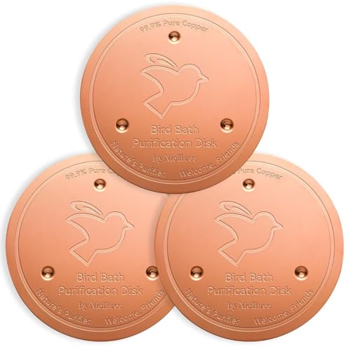 Mellbree 3-Pack Bird Bath Copper Disc 0.6mm Reinforced 99.99% Pure Copper Cleaning Disk with Triple-Point Support for Physical Safe Clean Water All-Season