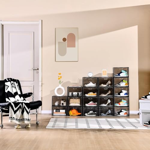 Image of 8 Pack Drop Side Shoe Boxes, Large Stackable Shoe Storage, Thick Plastic