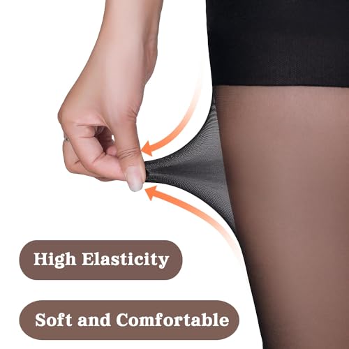Citystl 2 Pairs Black Sheer Tights for Women - 30D Rip Resistant Tights Control Top Pantyhose with Reinforced Toes4