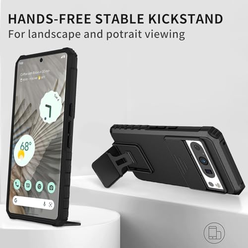 Image of Back Cover Case for Google Pixel 8 Pro | Sliding Camera Shield | Stereoscopic Stand | Shockproof 360 Degree Protection Mobile Phone Case Cover for Google Pixel 8 Pro | PC, Black Back Cover
