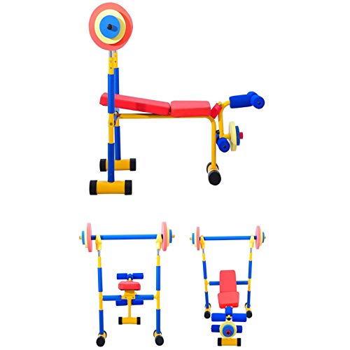 DIDIAN Kids Weight Bench Set,Weight Bench with Barbell,Multi-Functional Bench,Adjustable Ab Sit Up Bench,Bench Press,Children Exercise Equipment