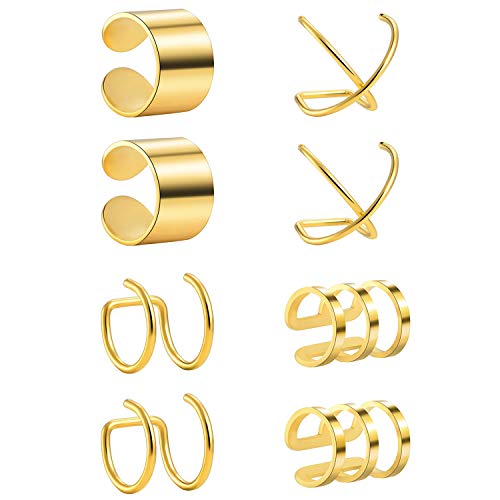 Senxido 4-10 Pairs Stainless Steel Ear Cuff Helix Cartilage Clip On Wrap Earrings Fake Nose Ring Non-Piercing Adjustable for Women