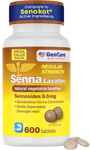 GenCare Senna Laxative 600 Tablets Senna 8.6mg Tablets with Natural Sennosides | Laxatives for Constipation, Bloating, Gas & Irregularity Relief. Safe & Effective | Generic for Senokot