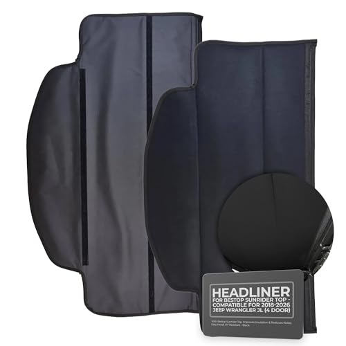 Hothead Headliners Reversible Headliner - Compatible for 2018-2026 Jeep Wrangler JL (4 Door) with Bestop Sunrider Top Improves Insulation & Reduces Noise Easy Install UV Resistant - Black