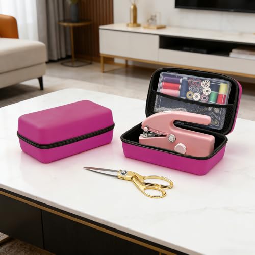 Image of Hand Held Sewing Machine for Adults & Beginners, with Pink Leather Storage Case and 112 PCS Sewing Kit, Portable Mini Hand Sewing Machine, Assorted Needles, Threads, Heavy Duty Scissors