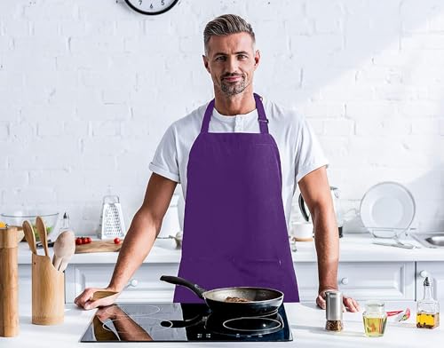 Utopia Kitchen Pacote com 2 aventais, ajustável com 2 bolsos, resistente a água e óleo, avental de c