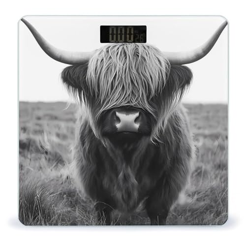 Black White Highland Cow Scale for Body Weight Smart Accurate Digital Bathroom Scale with Easy Read LCD