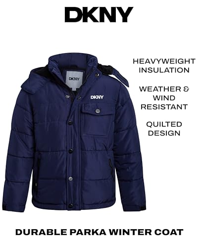 Image of DKNY Boys Puffer Jacket - Wind Water Resistant Polar Fleece Lined Boys Winter Coat - Cozy Kids Jacket with Sherpa Lined Hood