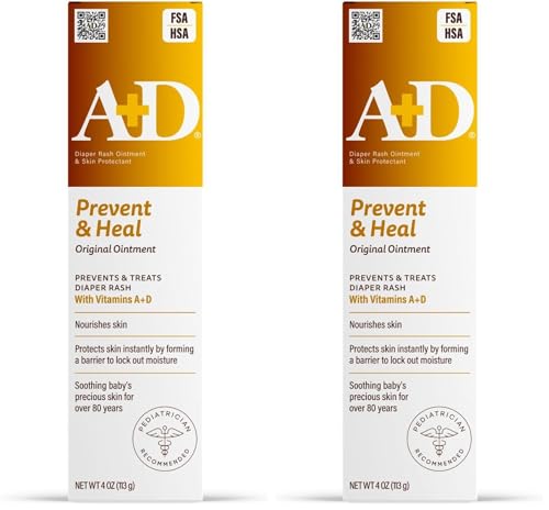 Image of A+D Original Diaper Rash Ointment Prevents & Treats Diaper Rash, Moisturizing Skin Protectant with Vitamins A & D, Healing Ointment for Dry and Cracked Skin 4oz (Pack of 2)