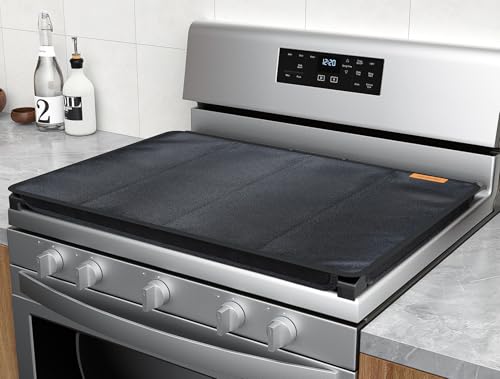 Fireproof Gas Stove Top Cover Heat-Resistant Gas Stove Cover Hard Board Foldable Oven Cooktop Protector Durable & Easy-Clean Black Range Mat 30 x 21 Inch