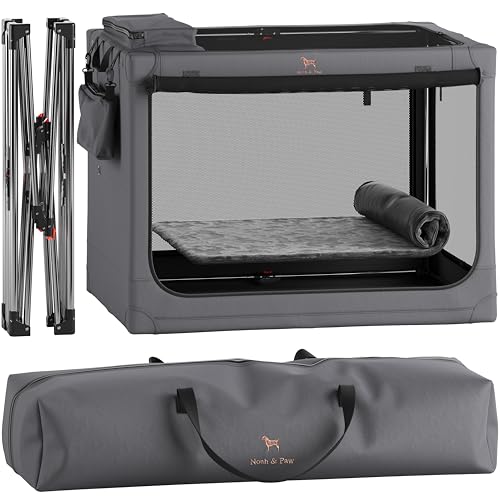 Noah & Paw Collapsible Dog Crate 42 Inch, XXL Dog Crate for XXL, XL, Large Breeds, Travel Kennel for Car, Includes Pet Mat for Pet Cage, 2 Storage Pockets, Handbag, 10mm Locking Zippers 42 * 31 * 31