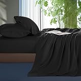 Shilucheng Tencel Sheets 4 Piece, 100% Eucalyptus Lyocell Sheets Set, Cooler Than Cotton and Linen, Summer Cooling Breathable Bed Sheets for Hot Sleepers, 16 Inch Deep Pockets (Black, Queen)