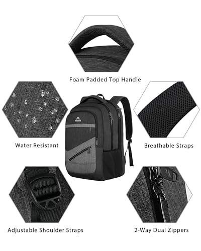 Image of MATEIN 17 Inch Backpack for Men, Professional Work Office Laptop Backpack with Anti Theft Pocket & Trolley Sleeve, Water Resistant Large College Daypack Travel Carry On, Black Grey