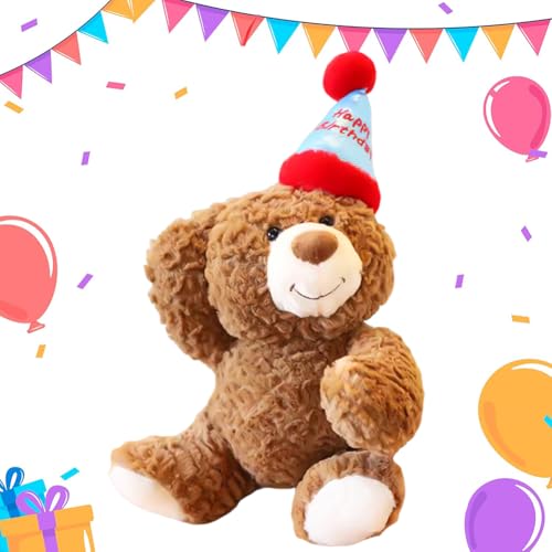 NimblusToy Oso de Peluche - 30 CM Peluche con Sombrero, Marrón Lindo Oso de Muñeco con Pastel y Sombreropara Niñas Niños Navidad Cumpleaños