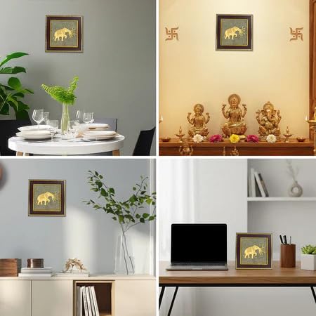 Image of Astrotalk 7 Trunk Elephant on Raw Pyrite Frame | Vastu Item for Wealth & Success | Wall Decor Items Living Room | Raw Pyrite Frame for Wall | Gift for Man & Woman | 19x19x1 cm | 1 Piece