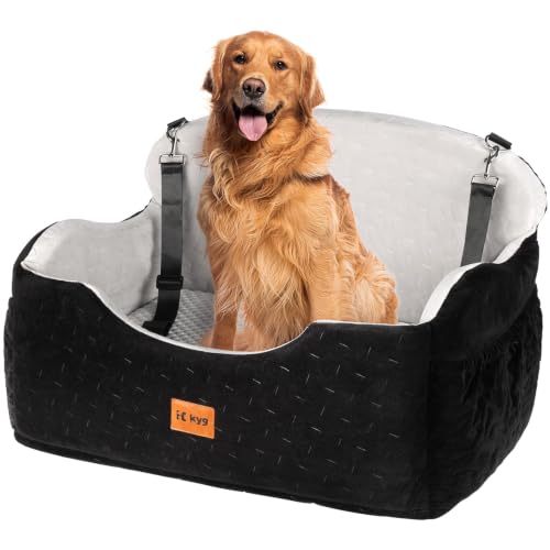 KYG Autositz Hund Mittlere/Große Hunde bis zu 55 lb, Wasserdichter Hundesitz Auto mit Zwei Kissen Waschbarer Hundekorb Auto Rücksitz, Abnehmbarer für Einfache Reinigung, Ganzjährig nutzbar